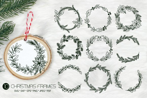 10 Christmas Wreath Frame Svg Bundle: Festive Illustrations