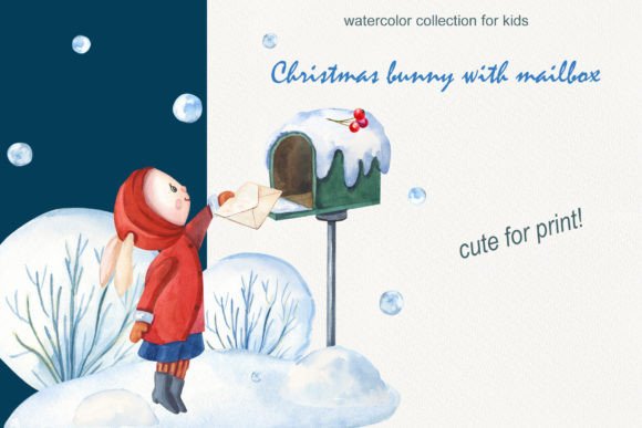 Christmas Bunny with Mailbox: Festive Illustrations