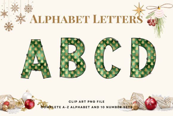 Christmas Doodle Alphabet Sublimation15 Illustrations