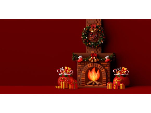 Christmas Fireplace with Christmas Gift: Illustrations Review