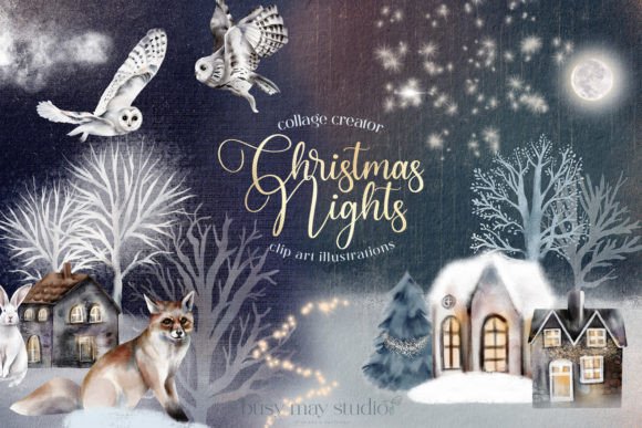 Christmas Nights Illustrations PNG for Festive Branding