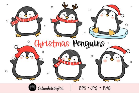 Christmas Penguins Clipart: Fresh Illustrations