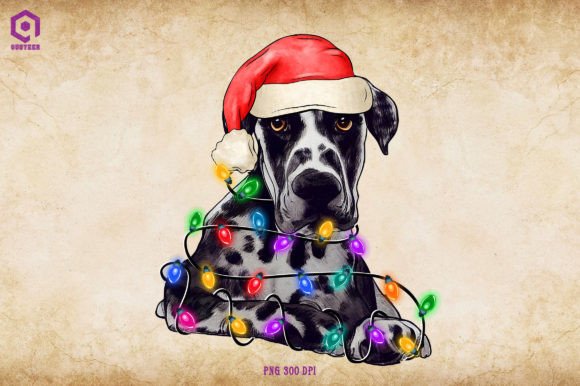 Great Dane Christmas Tree Lights: Festive Illustrations