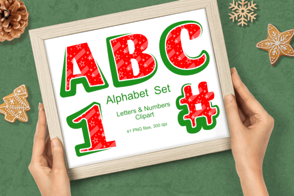 Green Red Christmas Stars Alphabet Set Illustrations