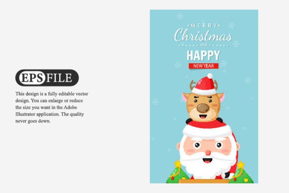 Merry Christmas Card with Santa and Deer Illustrations Review
