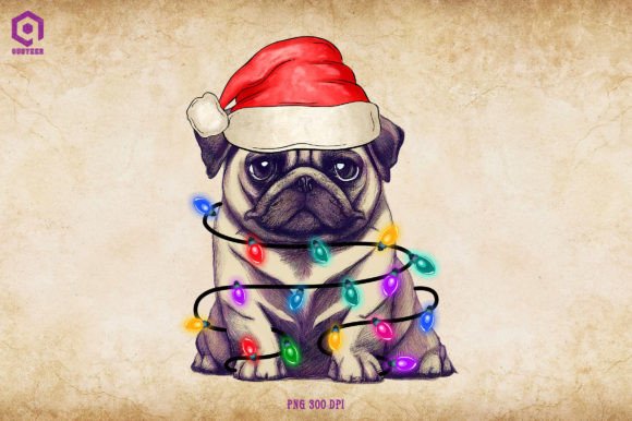 Pug Christmas Tree Lights: Festive Illustrations