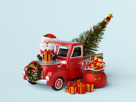 Santa Claus Sit on Christmas Truck Illustrations Review