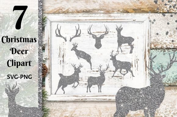Silver Glitter Christmas Deer Clipart & Illustrations
