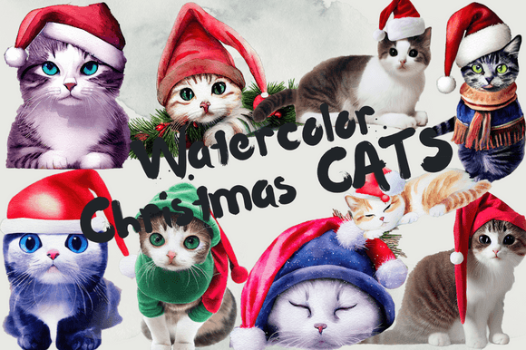 Watercolor Christmas Cats: Festive Illustrations for Brands