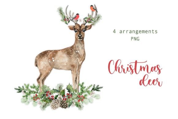 Watercolor Christmas Deer Clipart: Festive Illustrations
