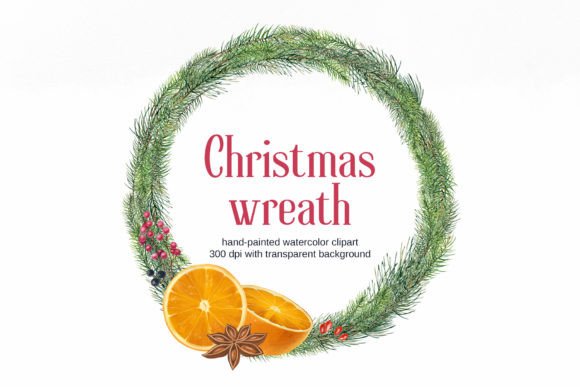 Watercolor Christmas Wreath Clipart: Png Illustrations
