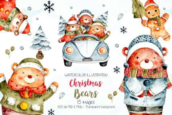 Watercolor Illustration Christmas Bear: Festive Illustrations